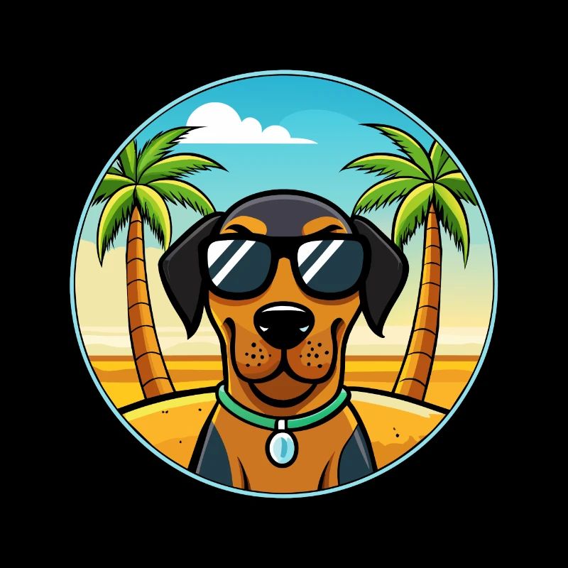 Schwarz Und Tan Coonhound Hunderasse Cartoon Strand