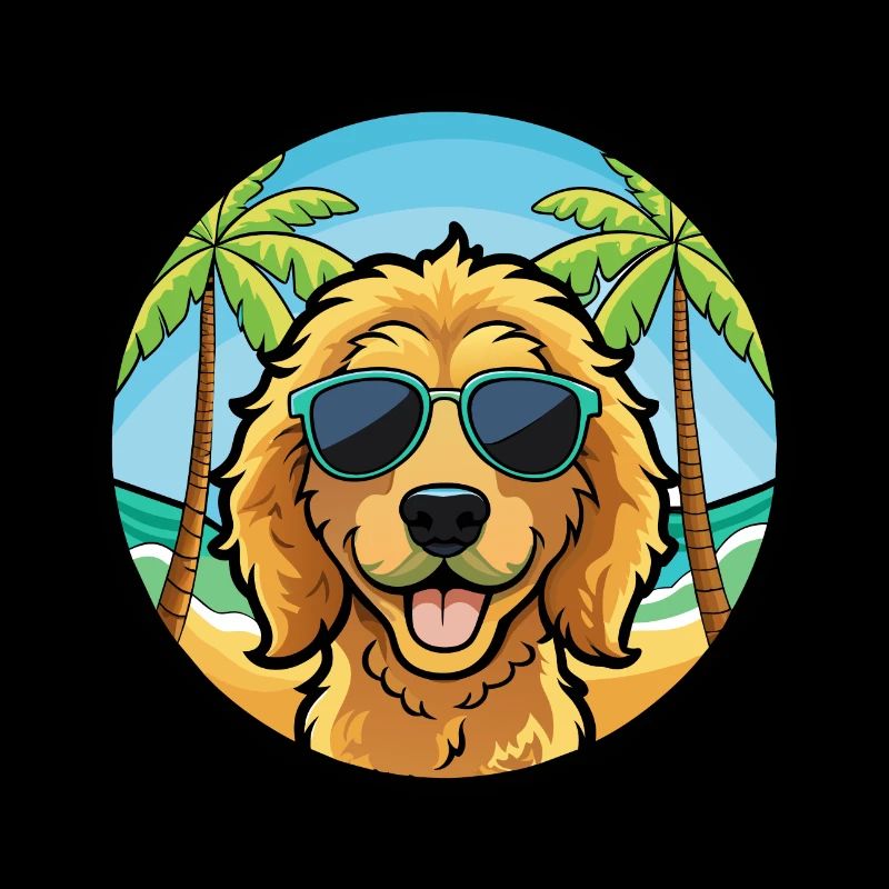 Goldendoodle Hunderasse Cartoon Sonnenbrille Strand