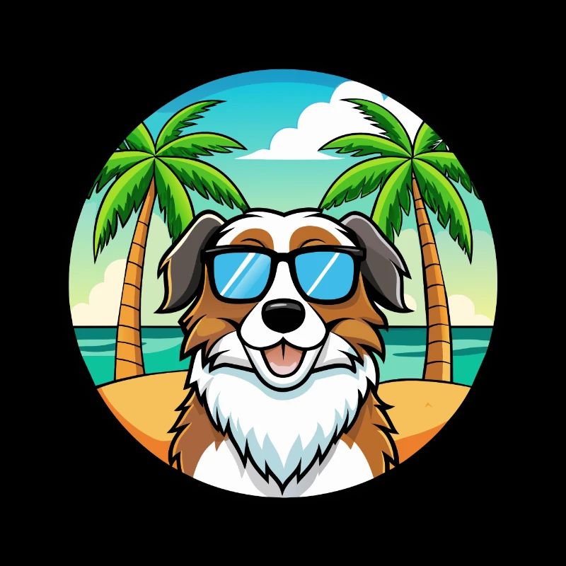 Landseer Hunderasse Cartoon Sonnenbrille Strand