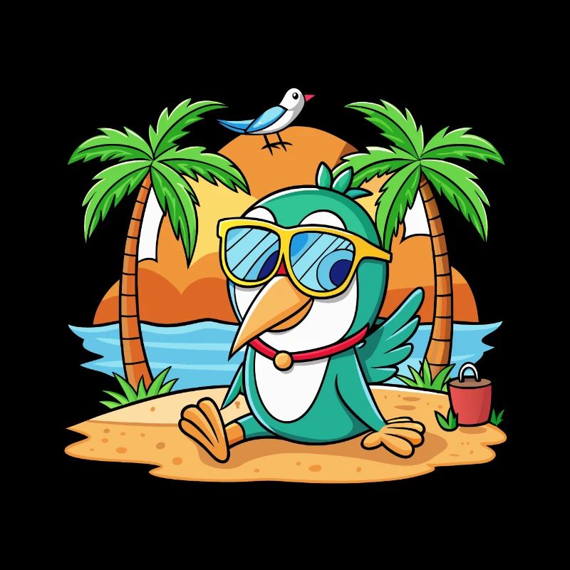Colibri Drôle Dessin Animé Plage Lunettes De Soleil
