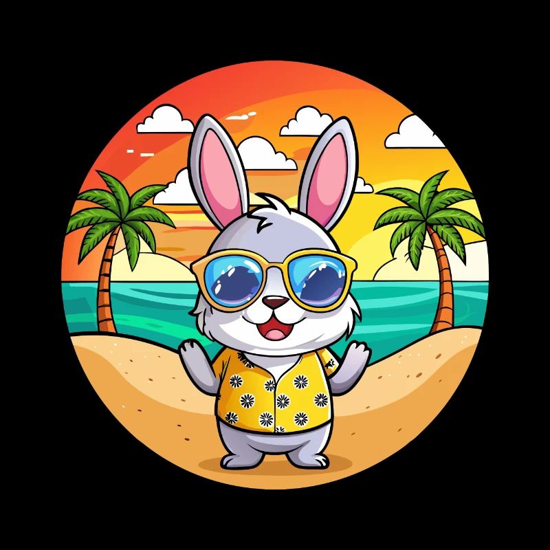 Lapin Drôle Dessin Animé Plage Été Lunettes de soleil