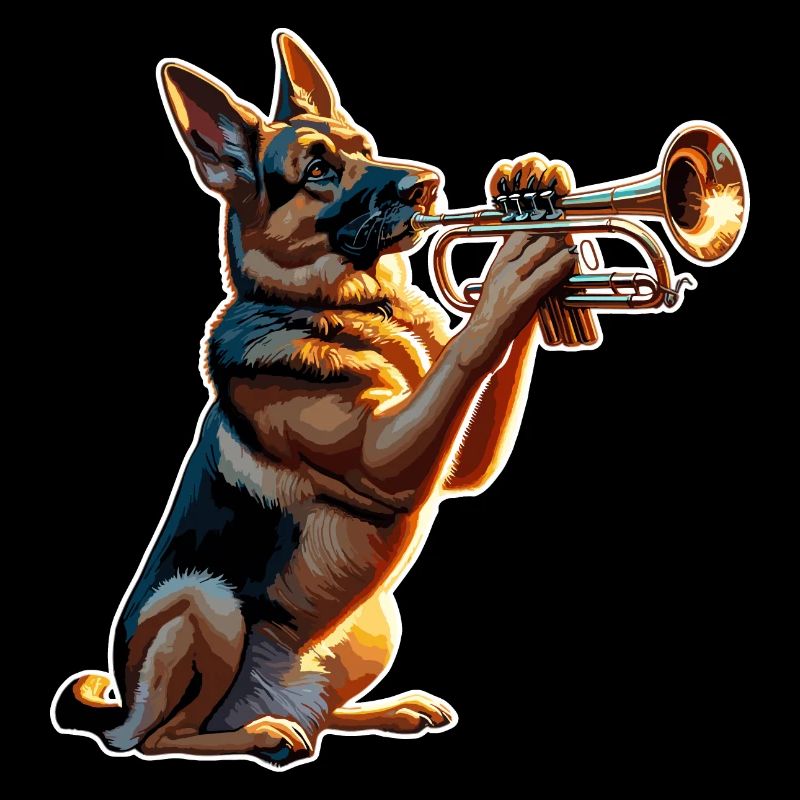 Deutscher Schäferhund spielt Trompete