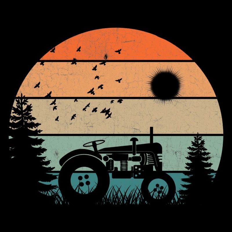 Oldtimer-Traktor bei pastellfarbenem Sonnenuntergang