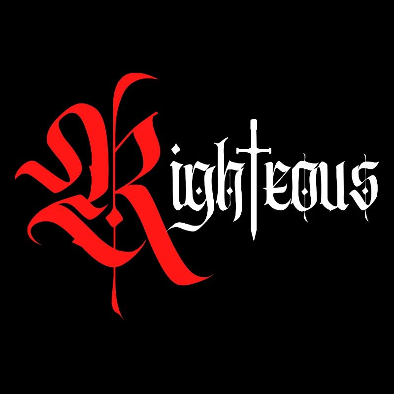 Gothic Righteous Design mit Schwert mit weißem Text