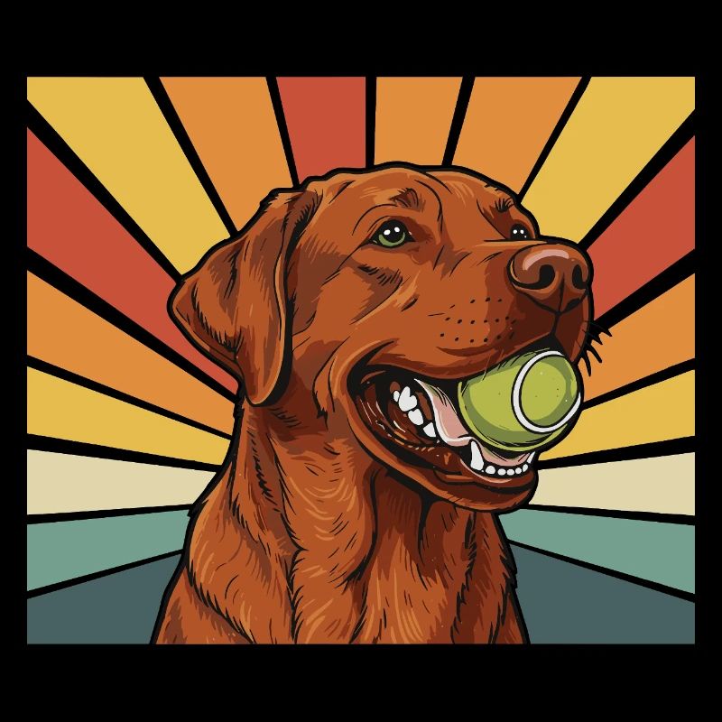 Fox Red Labrador with ball in mouth retro design