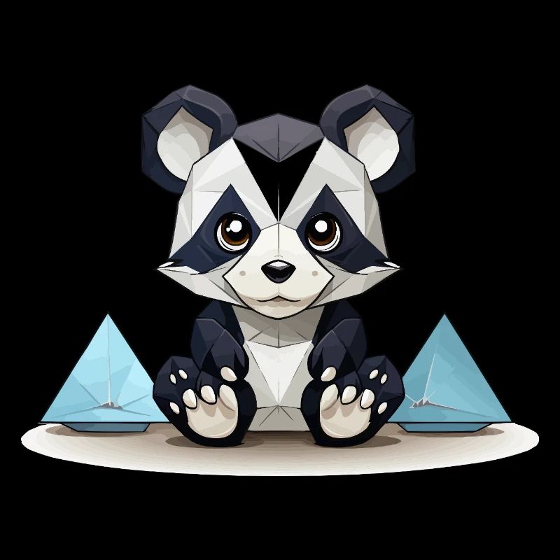 Low-Poly Panda am Eisgebirge