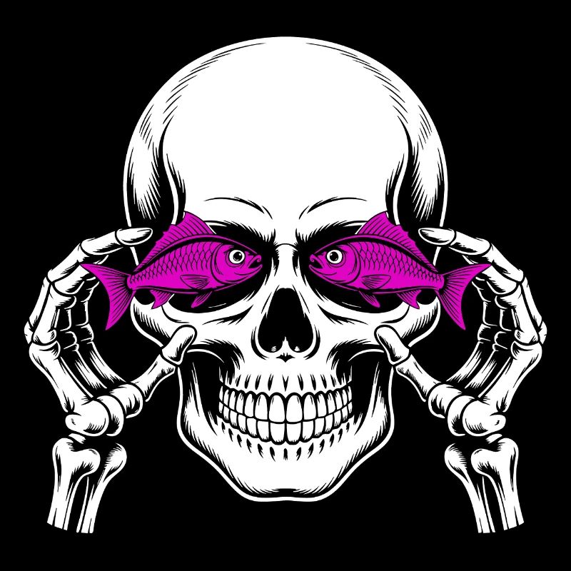 Skull and crossbones with fish