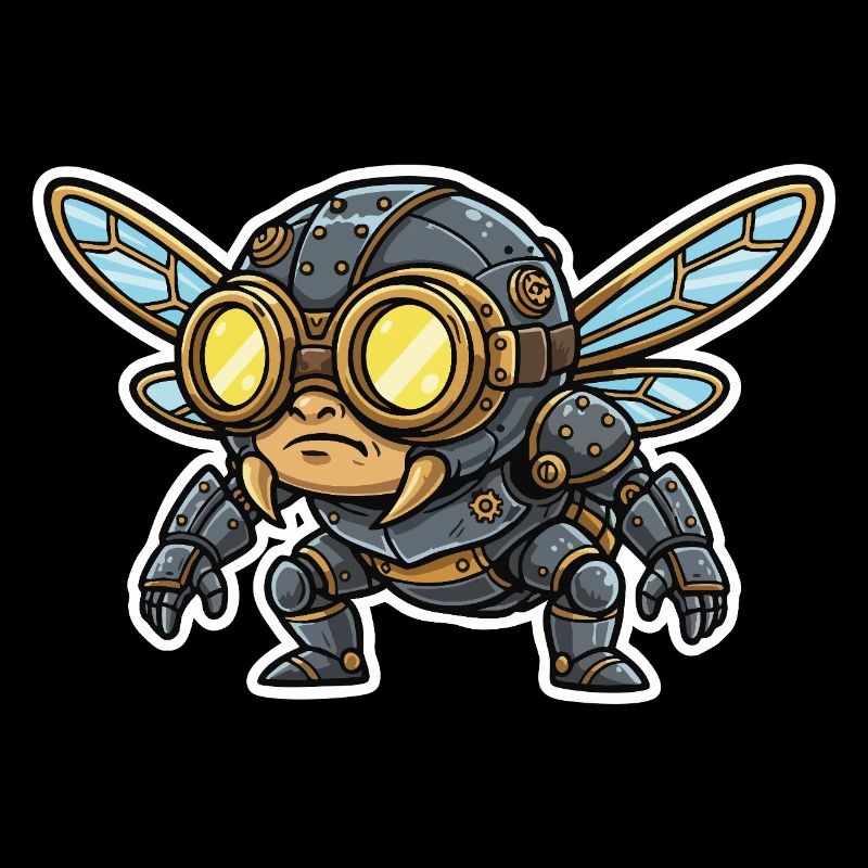 Mouche de Combat Steampunk Armure Acier et Laiton
