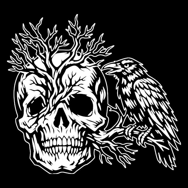 Skull, Tree and Raven