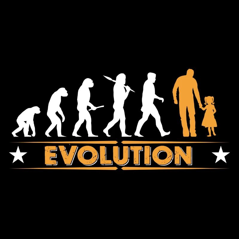 Vater und Tochter - Evolution - orange/weiss