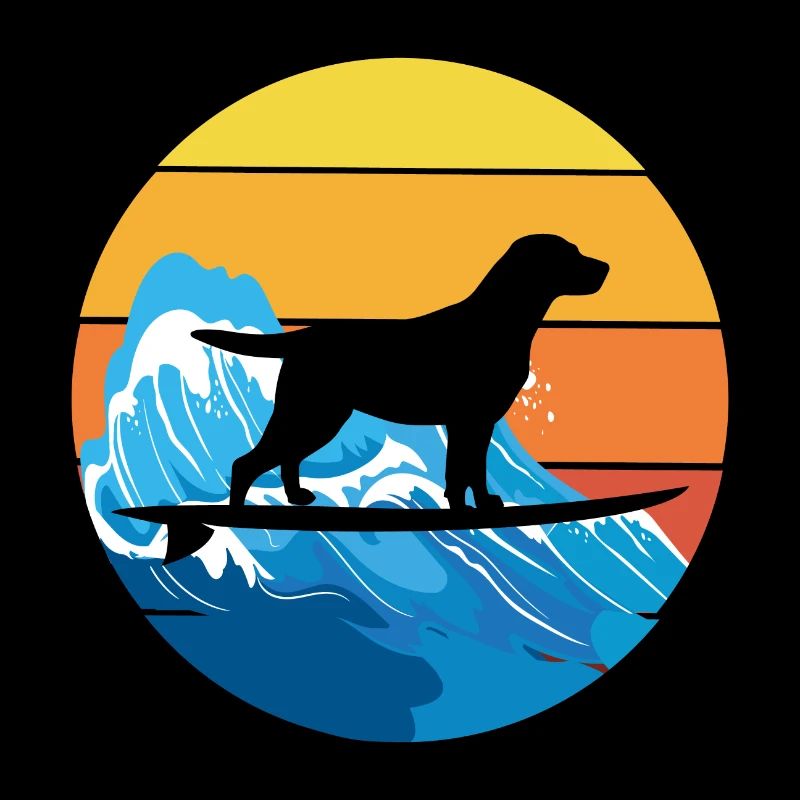 Labrador Retriever Hund Surfen Vintage Retro Meer