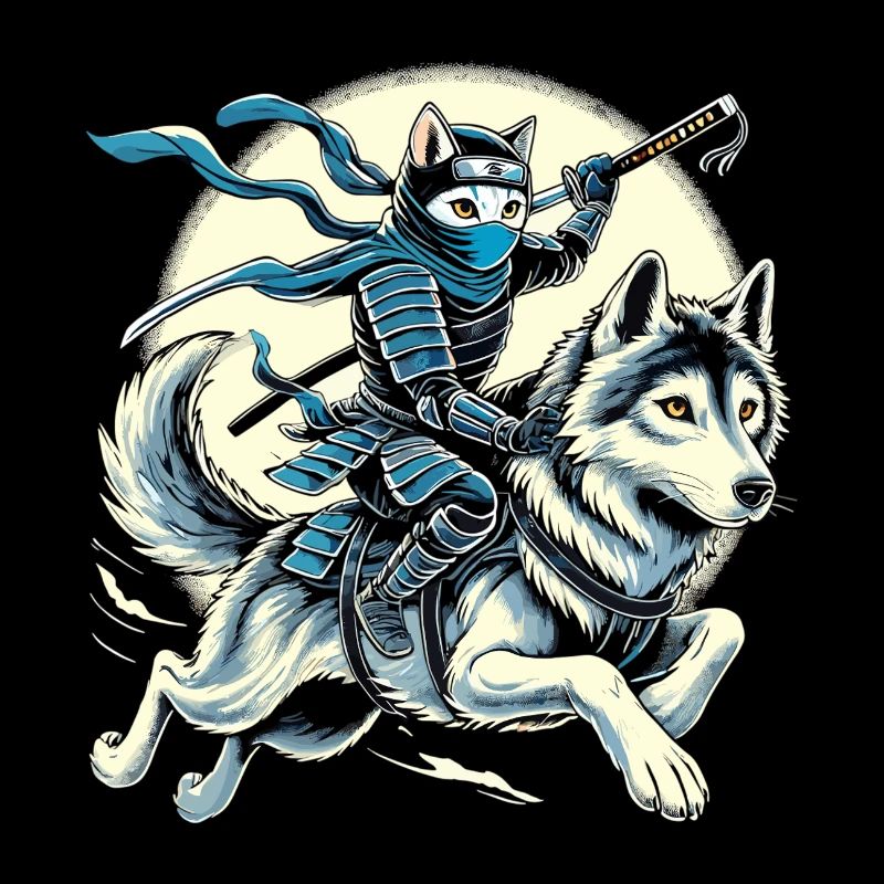 Ninja Katze Wolf Ninjato Mond Geschenk