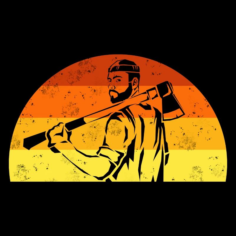 Retro lumberjack forest worker with axe