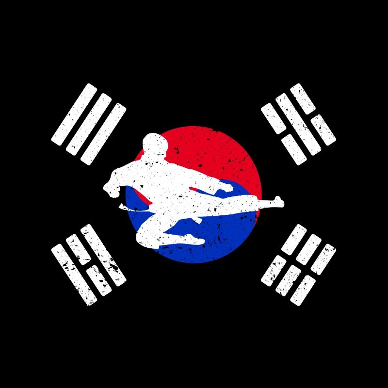 Combattant de Taekwondo avec le drapeau de la Corée du Sud