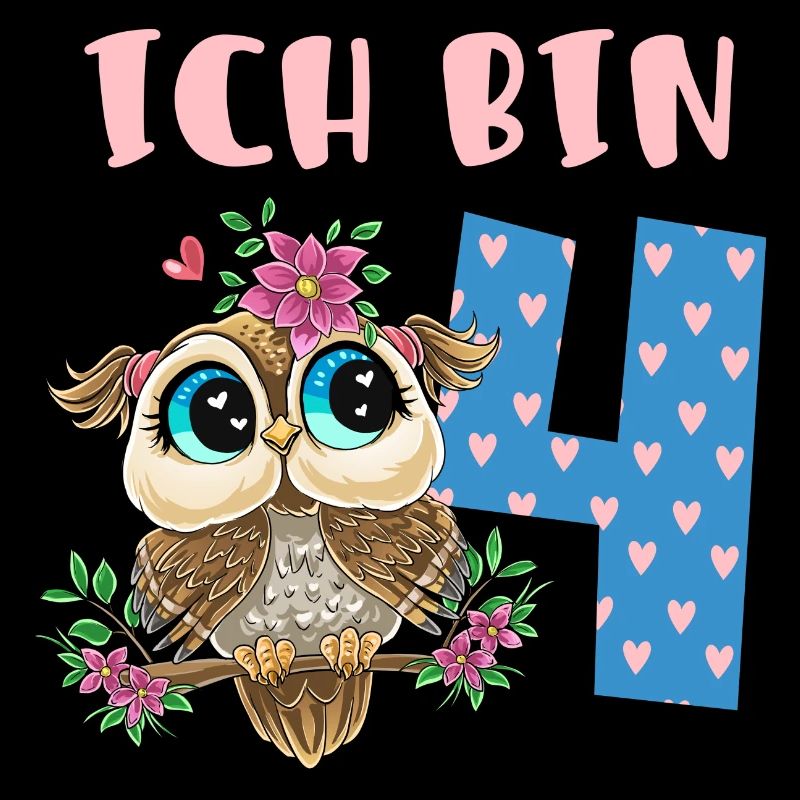 Ich Bin 4 Süße Eule Mit Blumen Mädchen Geburtstag