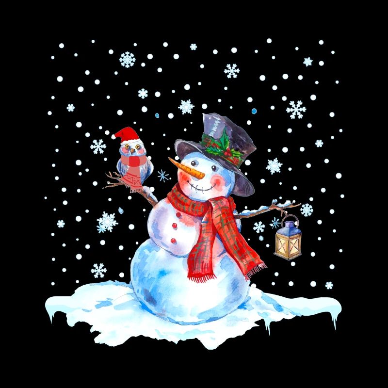 Weihnachten Nostalgie Schneemann mit Eule, Laterne