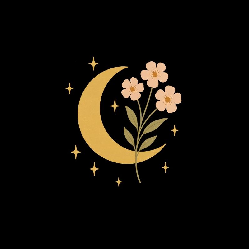 Conception d’illustration de lune et de fleurs