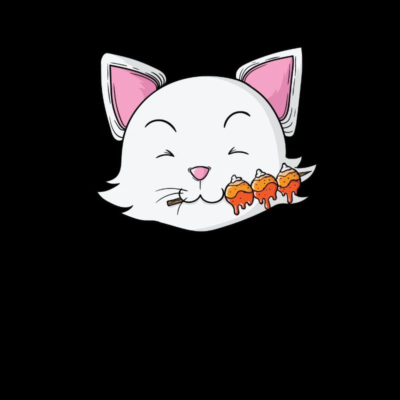 Le chat mange des boulettes de riz au dango