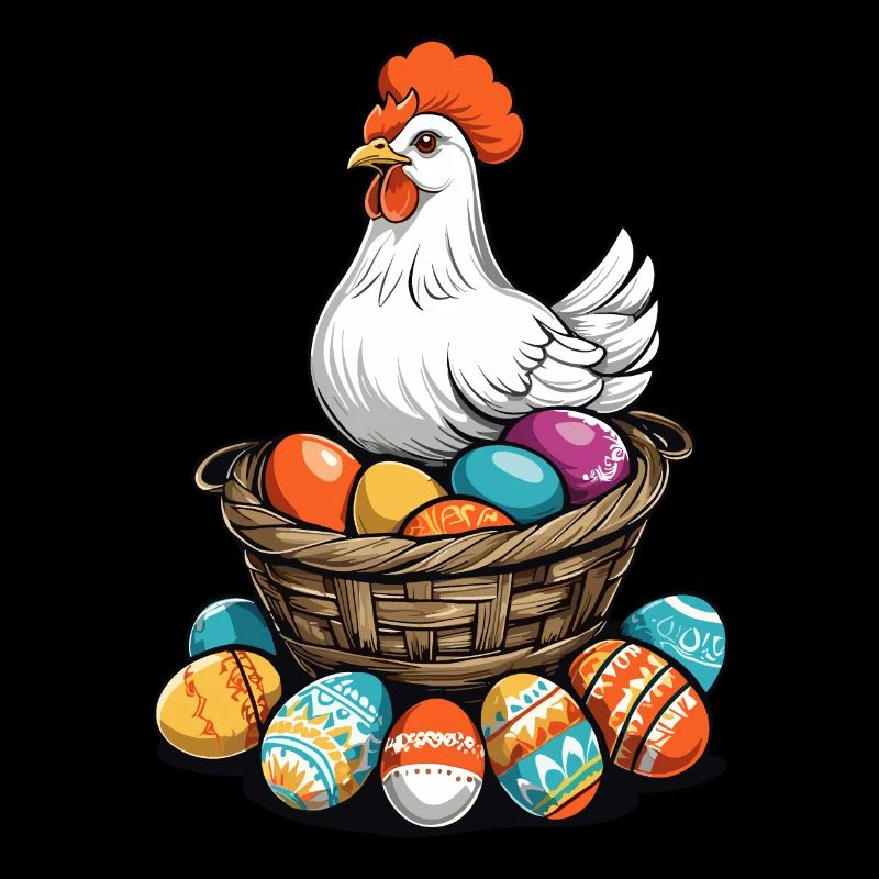 Easter Chicken Colorful Cute Funny Easter Eggs Nest