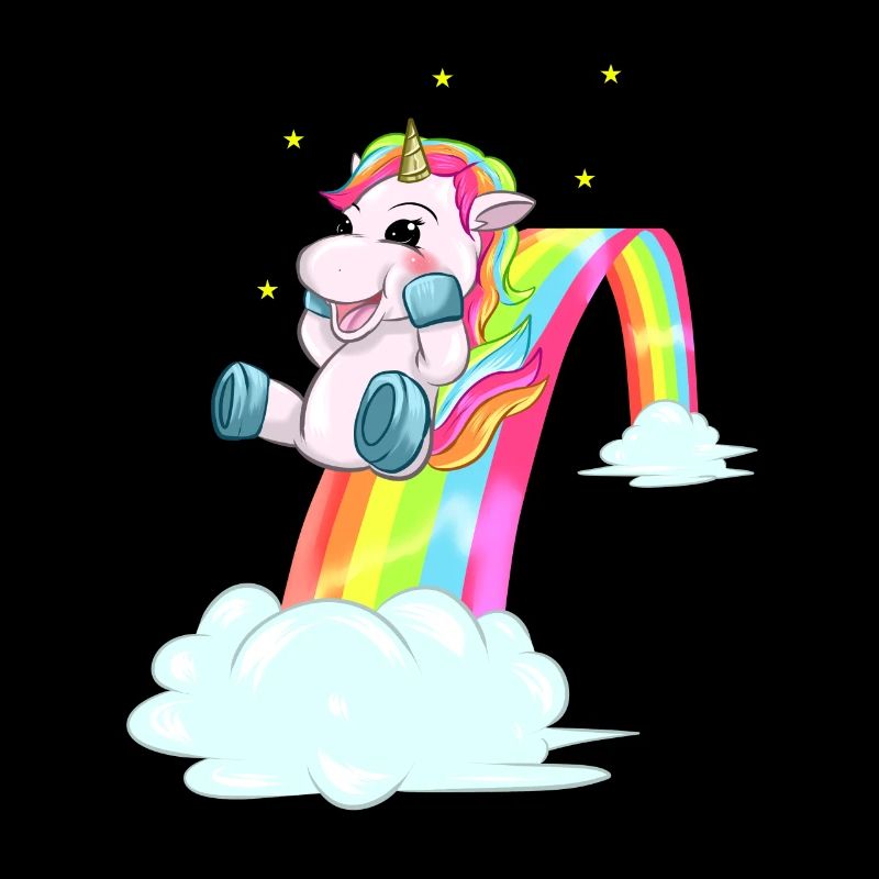 Niedliches Einhorn, das hinunter die Regenbogen-Geschenk-Idee schiebt