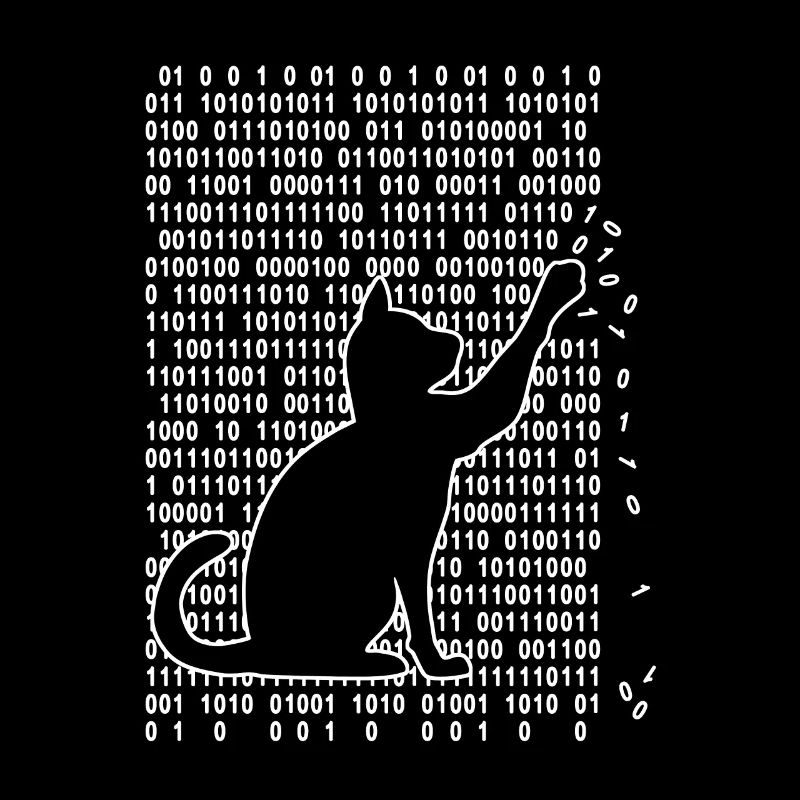 Cat in the system Cat plays with binary code