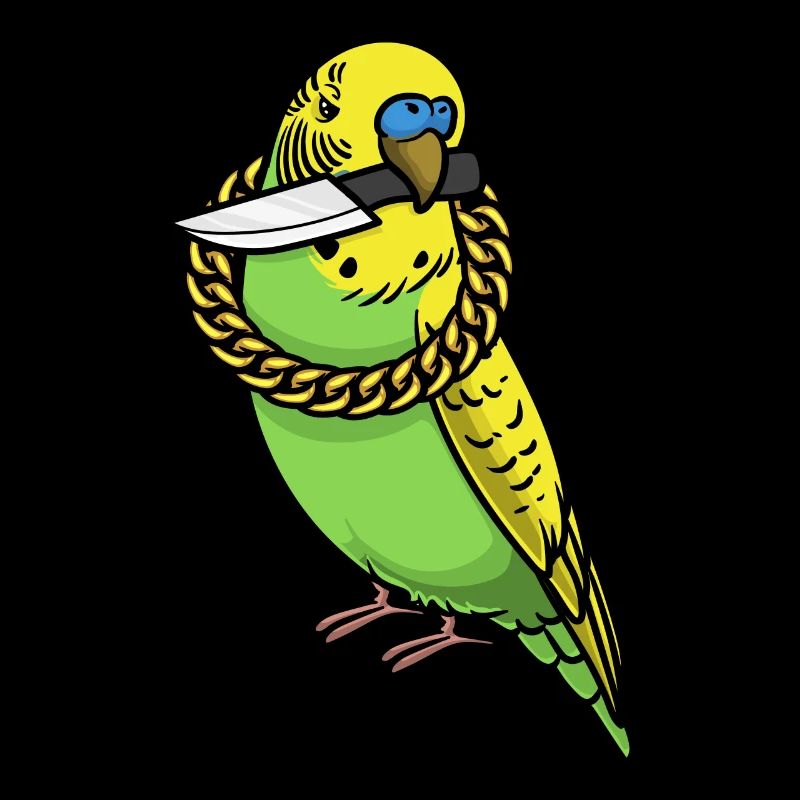 Perroquet Budgerigar Oiseau Avec Couteau