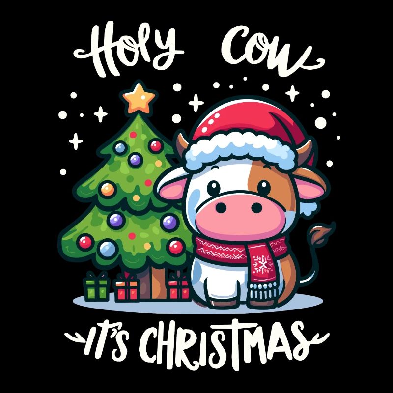 Niedliche Kuh feiert Weihnachten mit Geschenken