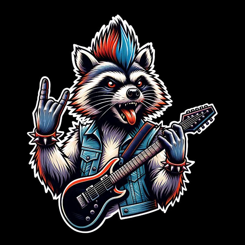 Waschbär Rock and Roll Gitarrist E Gitarre
