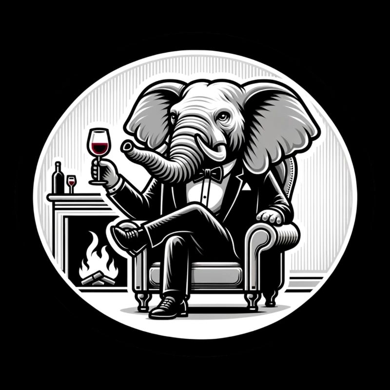 Elefant in Anzug mit Weinglas