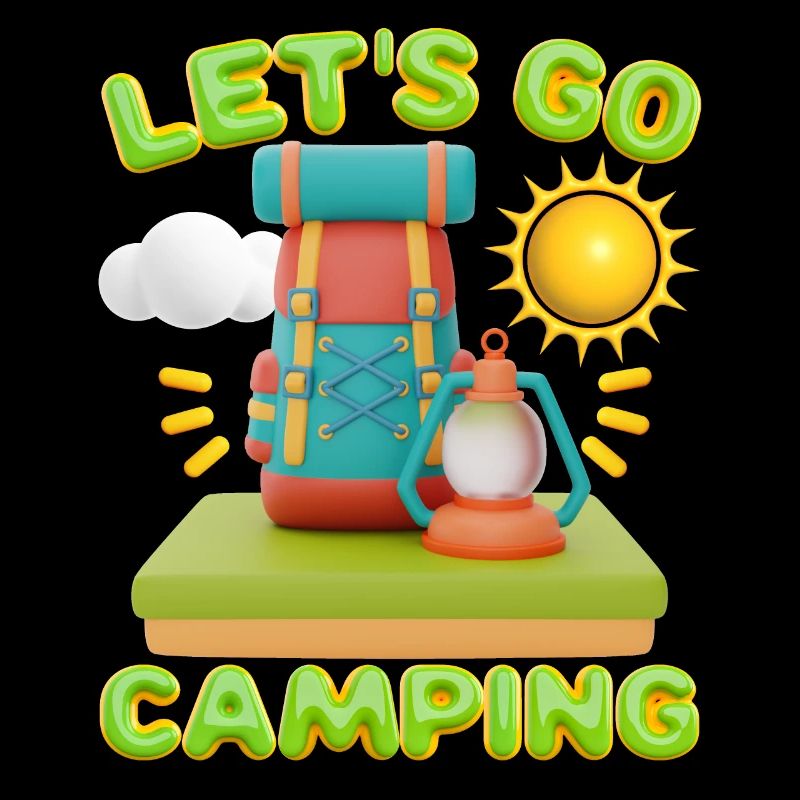 Camping, Spruch mit Rucksack im 3d Design