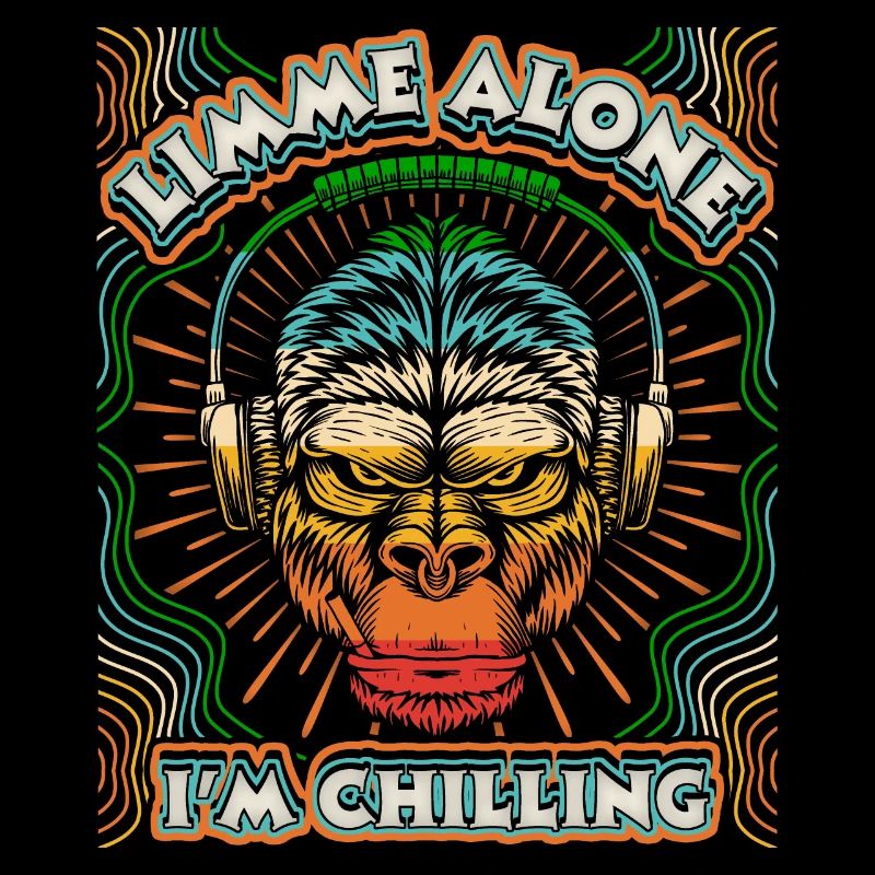 Affe mit Kopfhörer Gorilla-Affe, Chillen Spruch