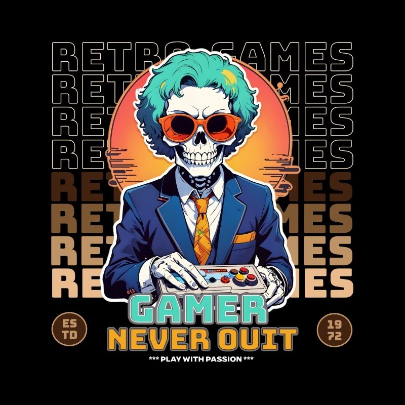 Retro Gamer Skeleton with Controller Console Games