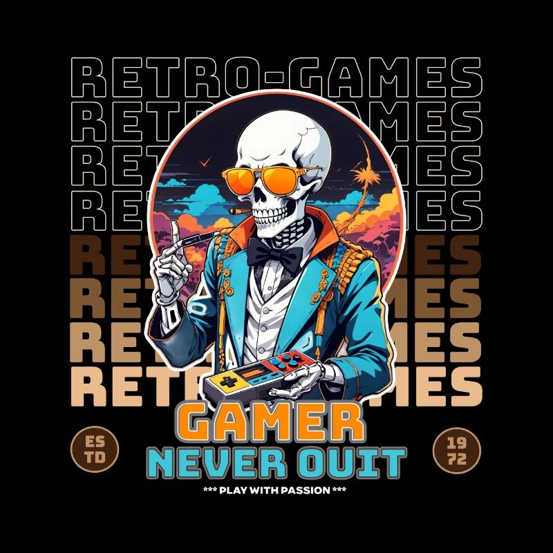 Retro Gamer Skeleton with Controller Console Games