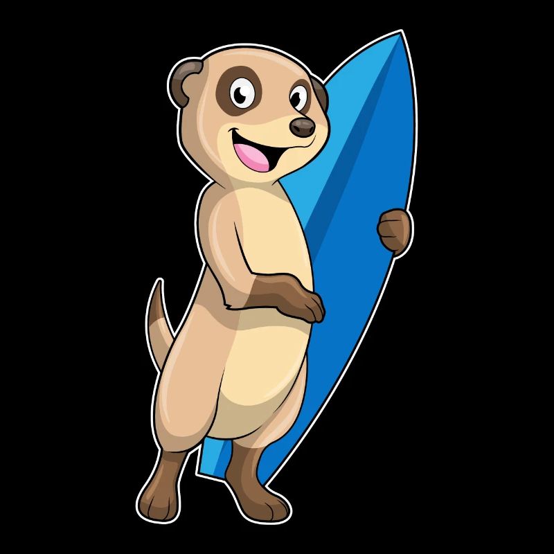 Erdmännchen als Surfer mit Surfbrett