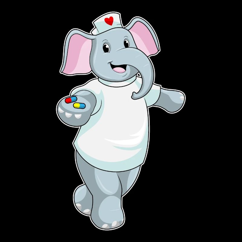 Elefant als Krankenschwester mit Medizin