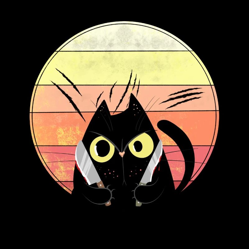 Verrückte Katze mit Messern