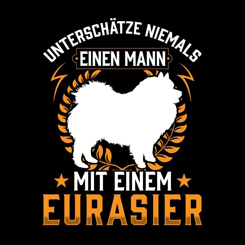 Mann mit Eurasier Eurasian Spitz