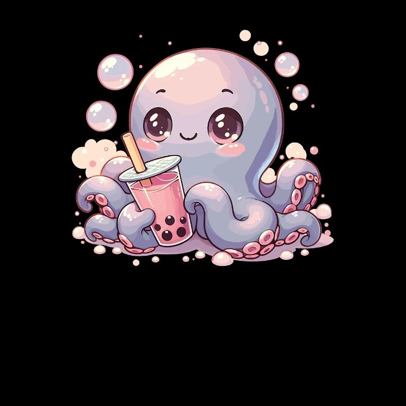Octopus Drinking Bubble Tea kawaii Boba Octopus