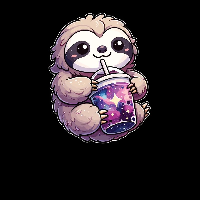 Sloths Drinking Bubble Tea Galaxy Boba Sloth