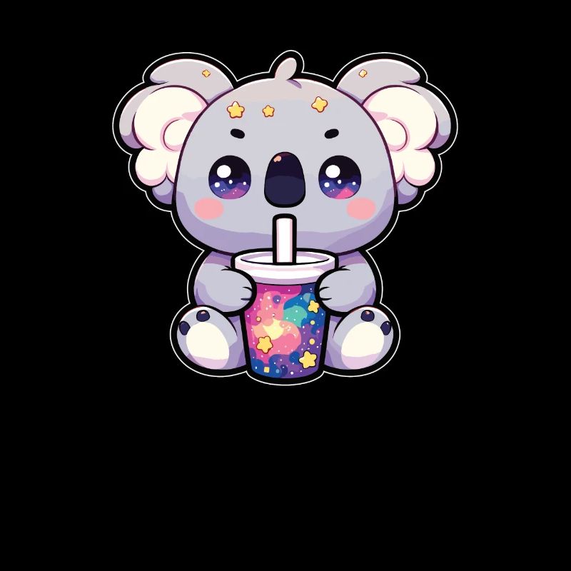 Koalas Drinking Bubble Tea Galaxy Boba Koala