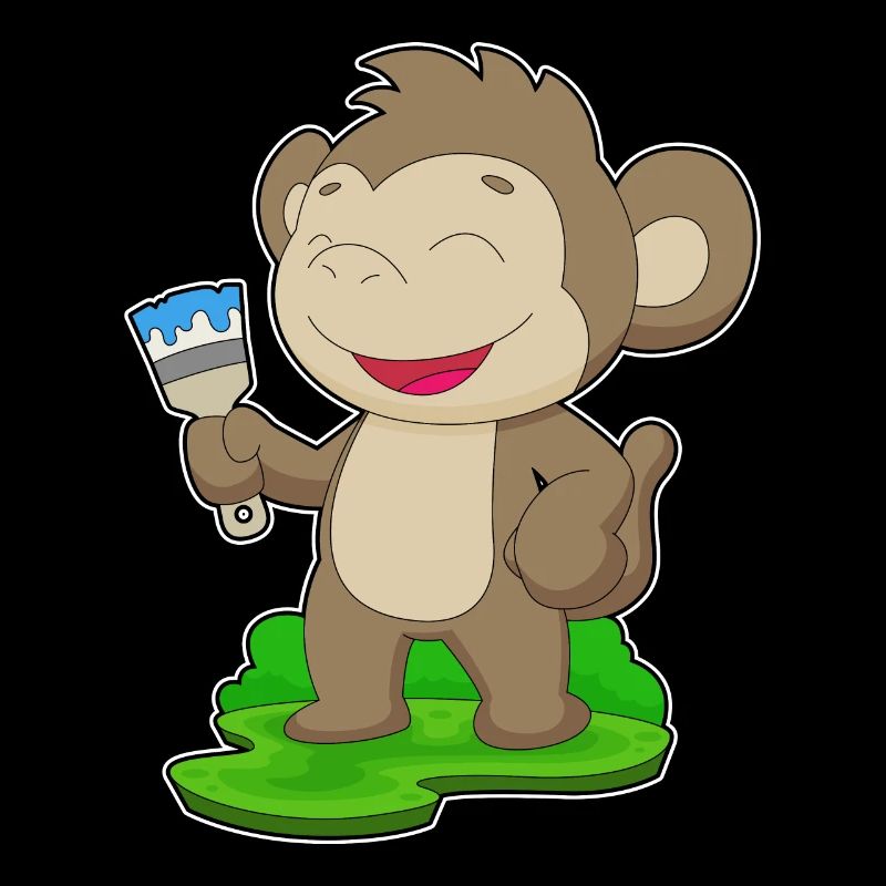 Monkey Painter Brush Painting