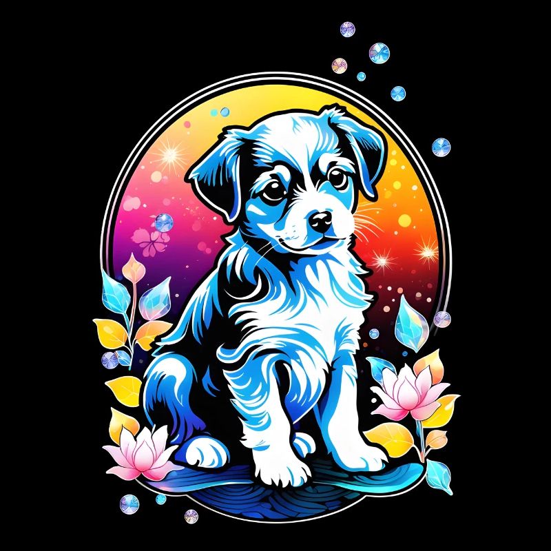 Chiot mignon avec des fleurs de lotus