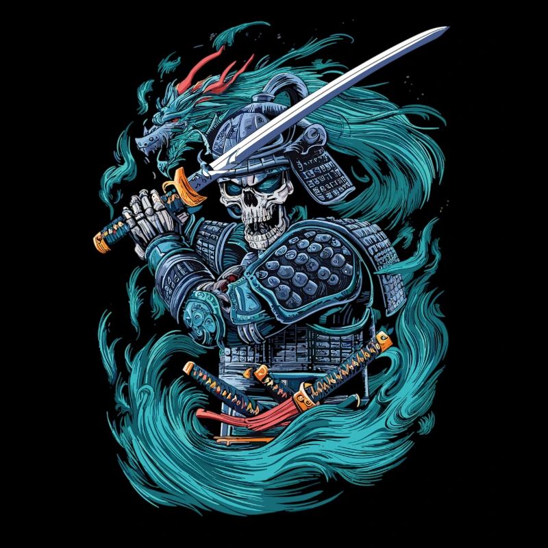 Samurai-Skelett mit Drachengeist