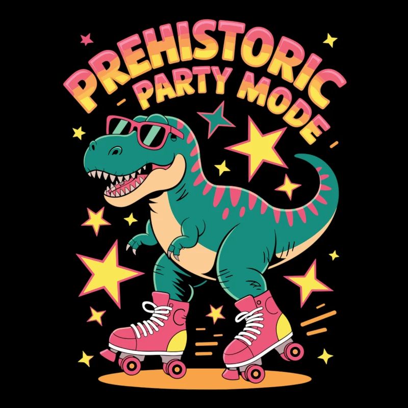 Dino on roller skates in prehistoric party mode