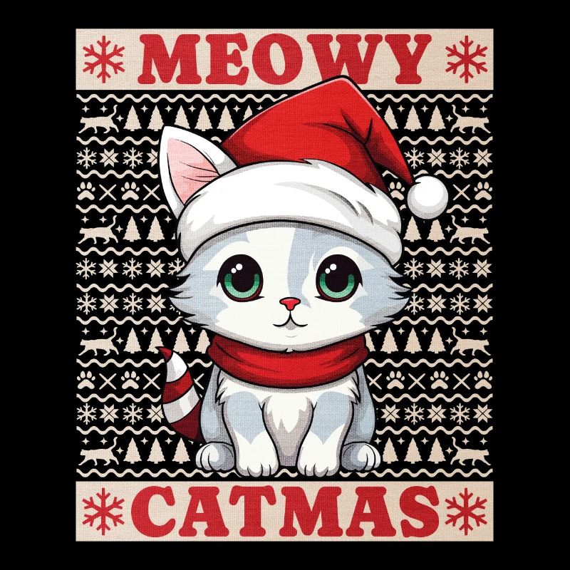 Chat Noël Joyeux Miaou Catmas Laide Mignon