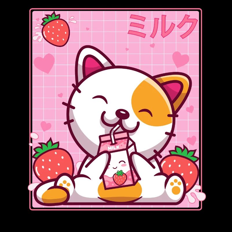 Kawaii Kätzchen Nette Katze Erdbeermilch Shake