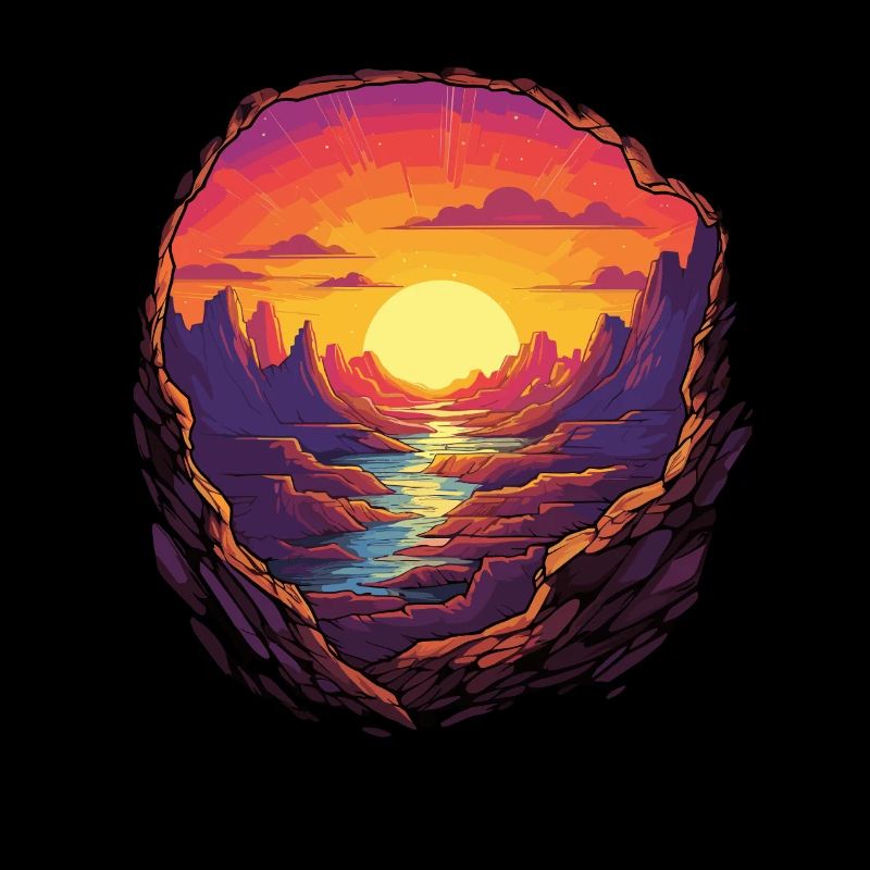 Spectacular sunset in pixel art above