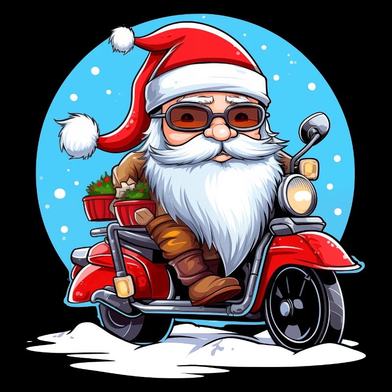 Lustiger Weihnachtsmann Gnome auf einem Motorrad