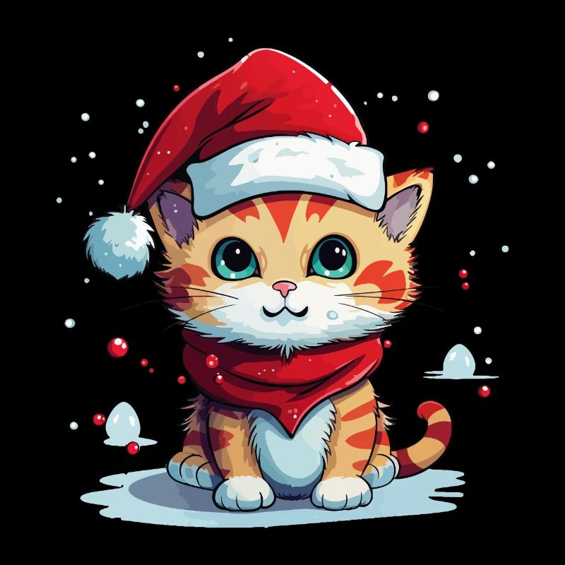 Chat Noël Noël Chat Mignon Dessin Animé