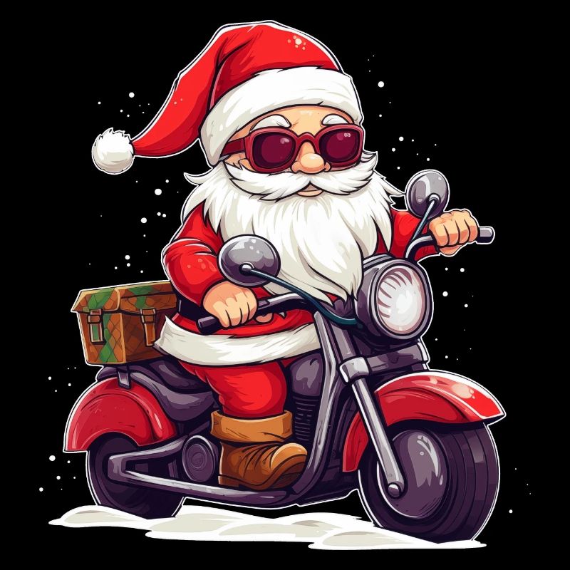 Lustiger Weihnachtsmann Gnome auf einem Motorrad